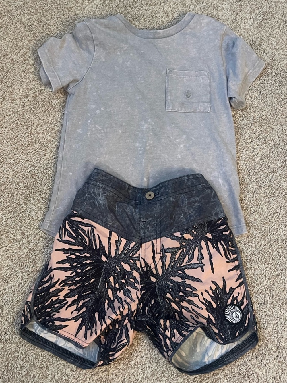 Volcom Pink Palm-Print Board Shorts with Dark Waistband